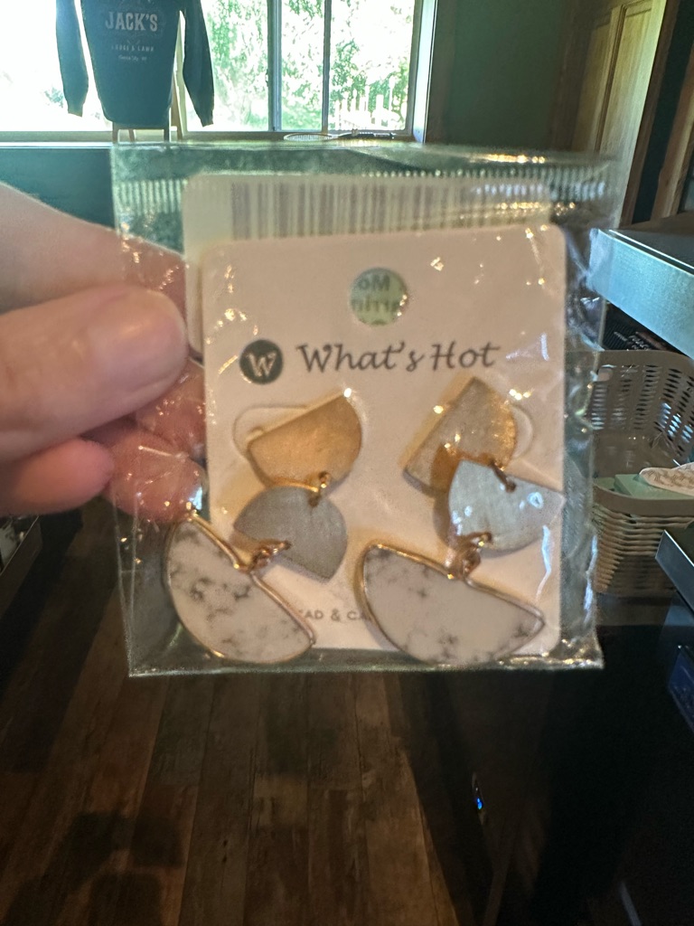 Gold And White Marble Drop Earrings